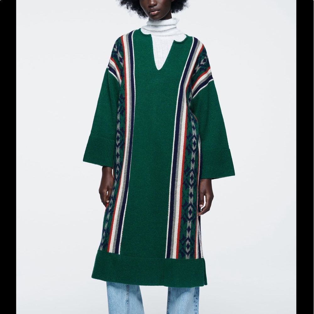 Wool blend green jacquard long tunic sweater - Picture 8 of 15